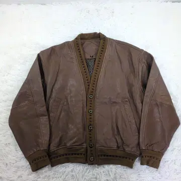 새상품급 90s 가죽 가디건 양가죽 짧은 기장 노카라 안감 페이즐리 L