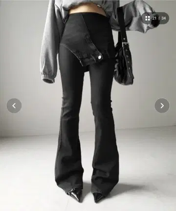 레이어드 허리 빈티지 플레어 데님 블랙