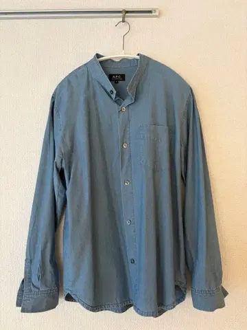 [ 새상품급 ] APC 샴브레이 스탠드 카라 셔츠 M 코튼 긴팔