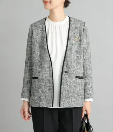 트위드 V넥 롱 자켓