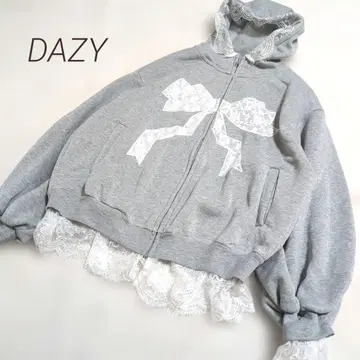 DAZY 레이스 자수 보아 안감 볼륨 집업 후드티 L