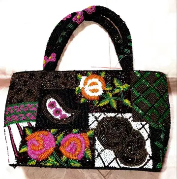 올 비즈 장식 자수 핸드백