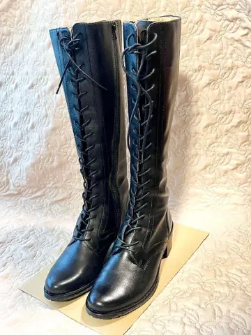 키다리 아저씨 레이스업 롱 부츠 블랙 23.0cm