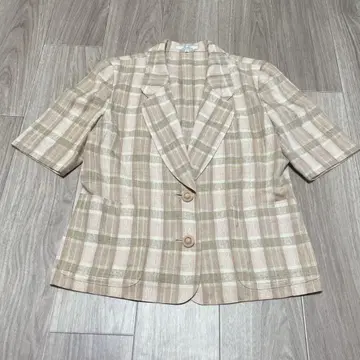 레리안 자켓 반팔 체크 베이지 캐주얼 귀여운
