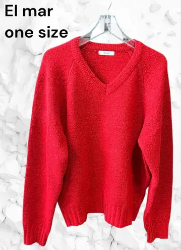 El mar V넥 레드 니트 스웨터
