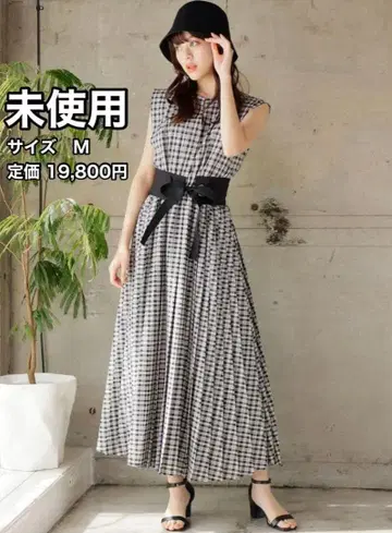 [ LADY MADE ] 스퀘어 숄더 플리츠 셔츠 원피스 깅엄 M