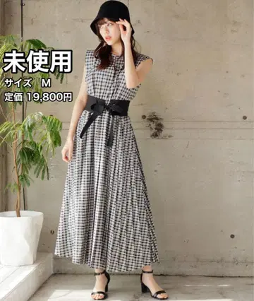 [ LADY MADE ] 스퀘어 숄더 플리츠 셔츠 원피스 깅엄 M