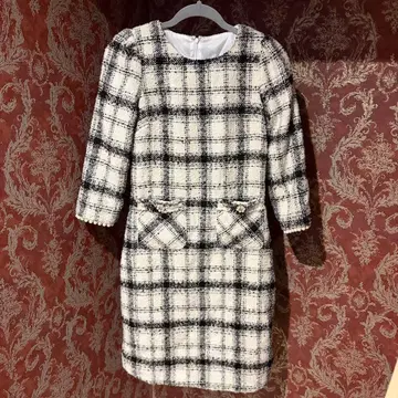 tocco closet 포켓 부착 체크 무늬 트위드 원피스