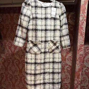 tocco closet 포켓 부착 체크 무늬 트위드 원피스