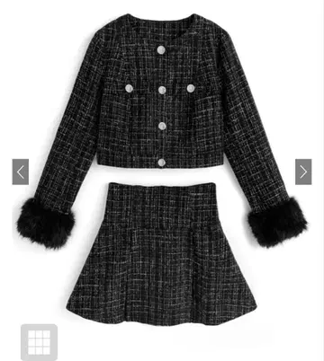 퍼 슬리브 자켓 x 미니 스커트 트위드 셋업[pm796] 블랙