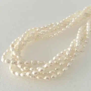 담수 양귀비 진주 5연 목걸이 실버 부품 사용 라이스 진주 58cm