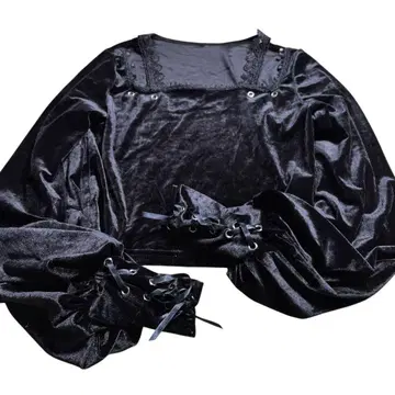 MR corset MAJOH 벨로아 퍼프 슬리브 레이스업 블라우스