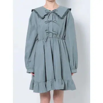 merry jenny 프릴 칼라 리본 미니 원피스 블루