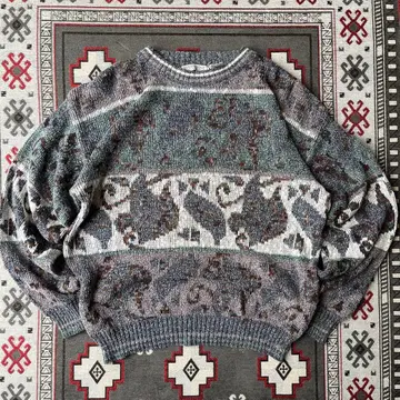 80s 코튼 니트 vintage 올 패턴 디자인 니트 USA