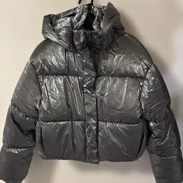 후드 부착 숏 다운 자켓 그레이