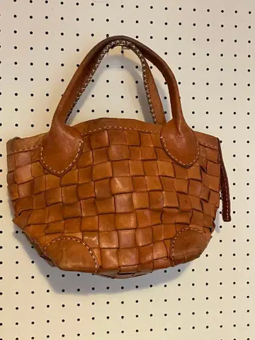 Robita 브라운 뜨개질 가죽 토트백