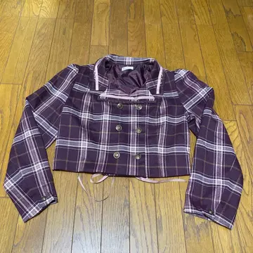 axes femme 보르도 레이스업 리본 체크 자켓