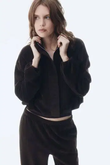 벨로아 자켓 브라운 블랙 에이치앤엠 h&m