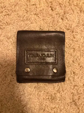TINAJOJUN 브라운 가죽 이단 접이식 지갑 브라운