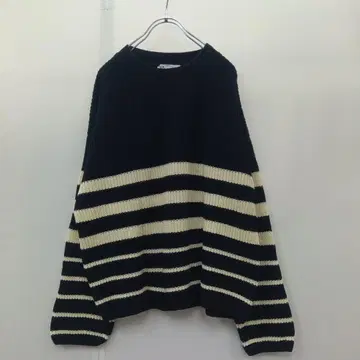 [자라] 긴팔 니트 스웨터 보더 네이비 드롭 숄더 리브