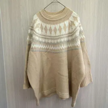 쉽스애니 상의 니트 스웨터 다이아 무늬 베이지 프리 사이즈