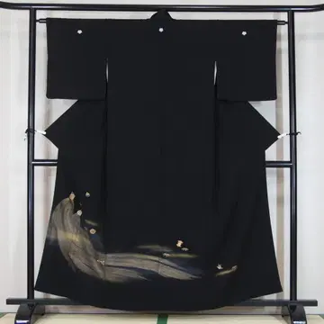 금채 사용 미노카메 순수 실크 블랙 기모노 155cm M 사이즈 a911