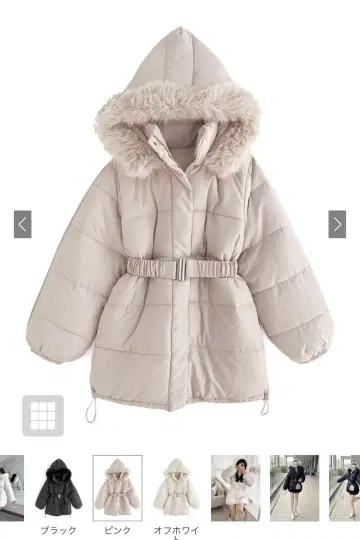 퍼 달린 다운 코트 핑크