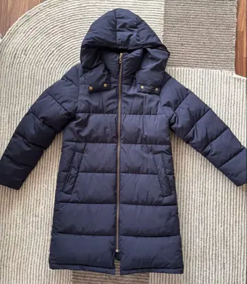 네이비 롱 다운 자켓 후드 부착