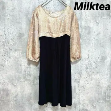 [ Milktea ] 7부 소매 미니 원피스 얇은 소재 페이즐리 허리끈