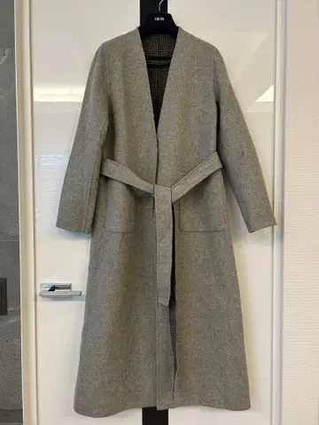 프레임워크 그레이 체크 무늬 롱 코트 리버서블