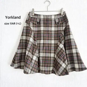 [요크랜드] 미니 스커트 L 브라운 체크 플레어 데이트 이벤트 새상품급