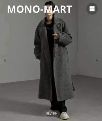 MONO-MART 샤기 멜톤 더블 브레스트 오버 롱 코트