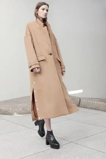 EZUMI 새상품 울 체스터 코트 롱 사이드 스냅 버튼