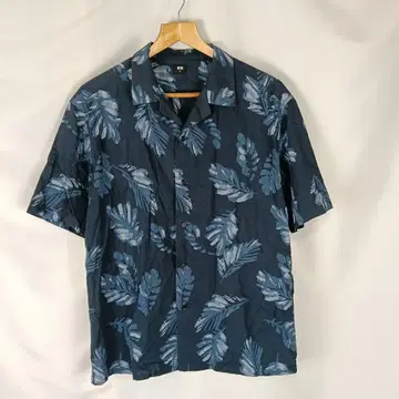 UNIQLO 반팔 셔츠 하와이안 셔츠 M 네이비 보타니컬 B4183