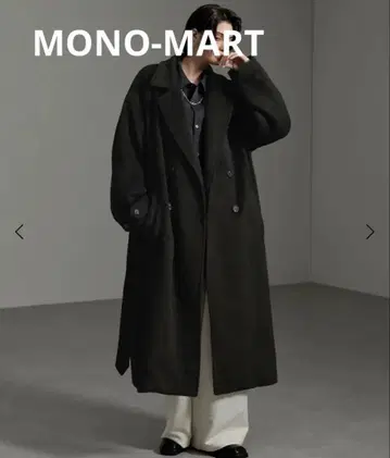 MONO-MART 블랙 샤기 멜톤 더블 브레스트 오버 롱 코트
