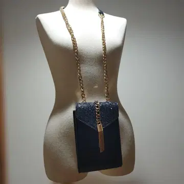 글리터 블랙 숄더백 골드 체인