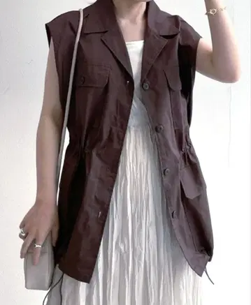 [ 미사용 ] Wcloset 오픈 카라 밀리터리 베스트 자켓 그레이