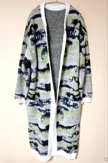 antiqua 수채화 아트 패턴 롱 니트 가디건 모헤어 혼방