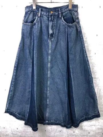 레트로 스트릿 네오 모리걸 구제 의류 데님 턱 플레어 롱 스커트