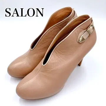 [ 새상품 ] SALON 부티 베이지 벨트 하이힐 가죽 라운드토
