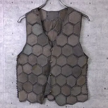 올드 레트로 컨트리 모드 구제 의류 천연 가죽 패치워크 베스트