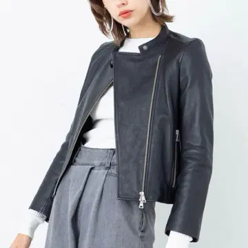 STUDIOUS 양가죽 노카라 스탠드 카라 라이더 자켓 블랙 S