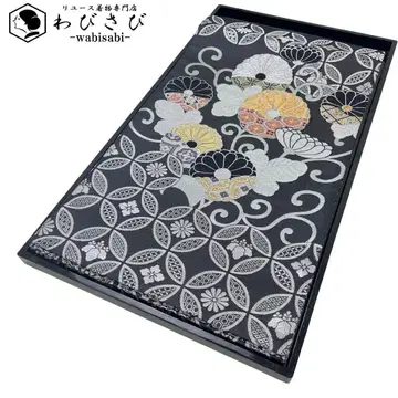 후쿠로 오비 꽃칠보 국화꽃 꽃덩굴 패턴 금은사 옅은 먹색 O-4024