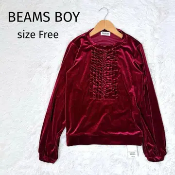 미사용 택 포함 BEAMS BOY 벨로아 프릴 상의 와인 레드 긴팔