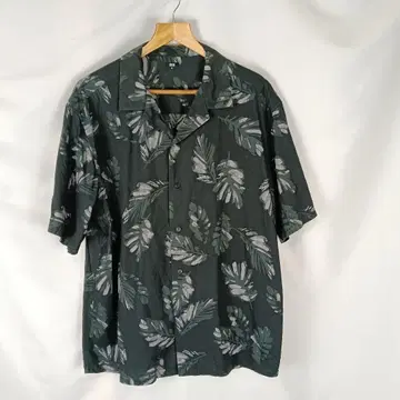 UNIQLO 반팔 셔츠 하와이안 셔츠 XL 블랙 보타니컬 B4186