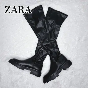 [새상품급] ZARA 스트레치 니하이 부츠 트랙 밑창 사이드 지퍼 블랙