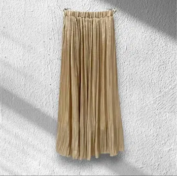 [ 미사용 ] Chez toi 셰토와 플리츠 스커트 롱 스커트 골드