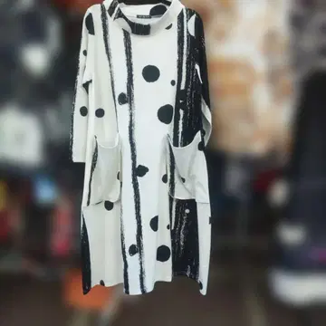 도트 스트라이프 디자인 긴팔 원피스