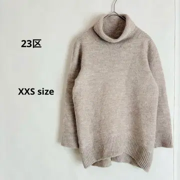 23구 니트 XXS 베이지 터틀넥 7부 소매 알파카 울 혼방