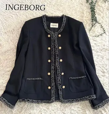 INGEBORG 도트 프릴 자켓 노카라 80s 빈티지